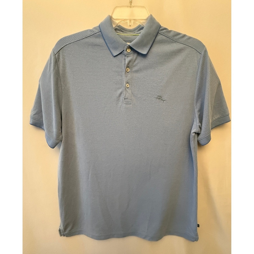Tommy Bahama IslandZone Mens Large Blue Short Sleeve Micro Stripe Polo Shirt